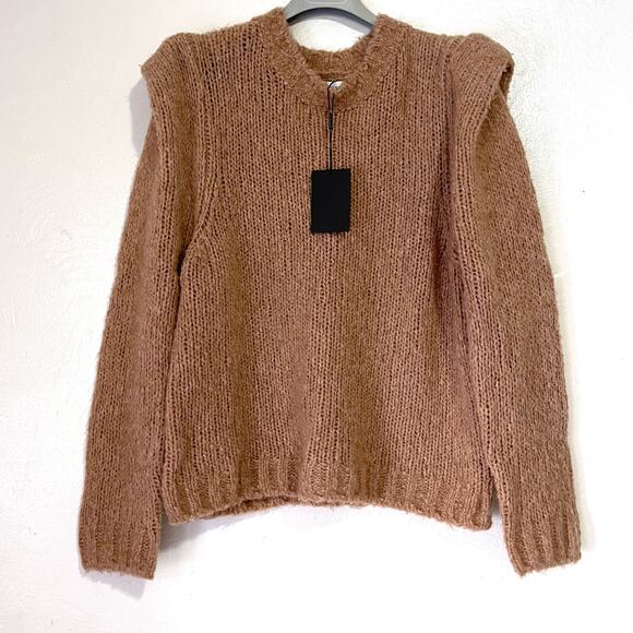 NAADAM NWT Wool Cashmere Structured Shoulder Sweater in Camel Size XL - Picture 3 of 13